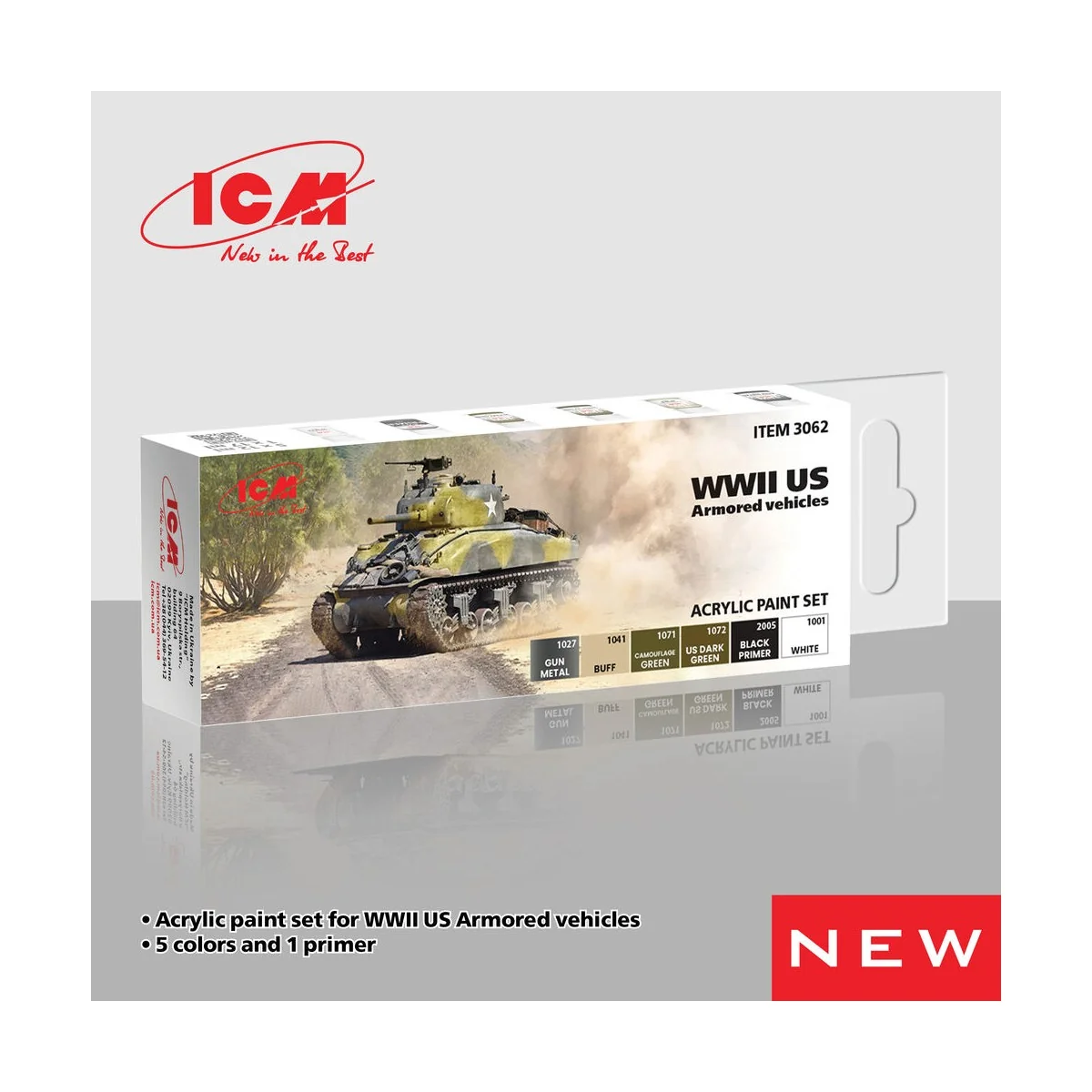 Acrylic Paint Set for WWII US Armored vehicles 6 x12 ml - ICM 3062