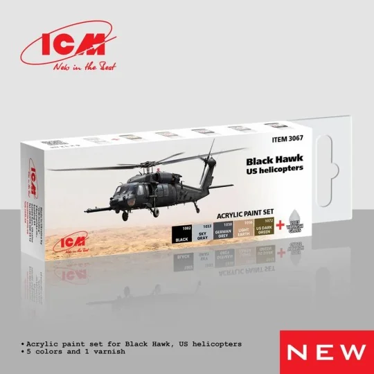 Acrylic Paint Set for Black Hawk. US helicopters 6 x12 ml - ICM 3067