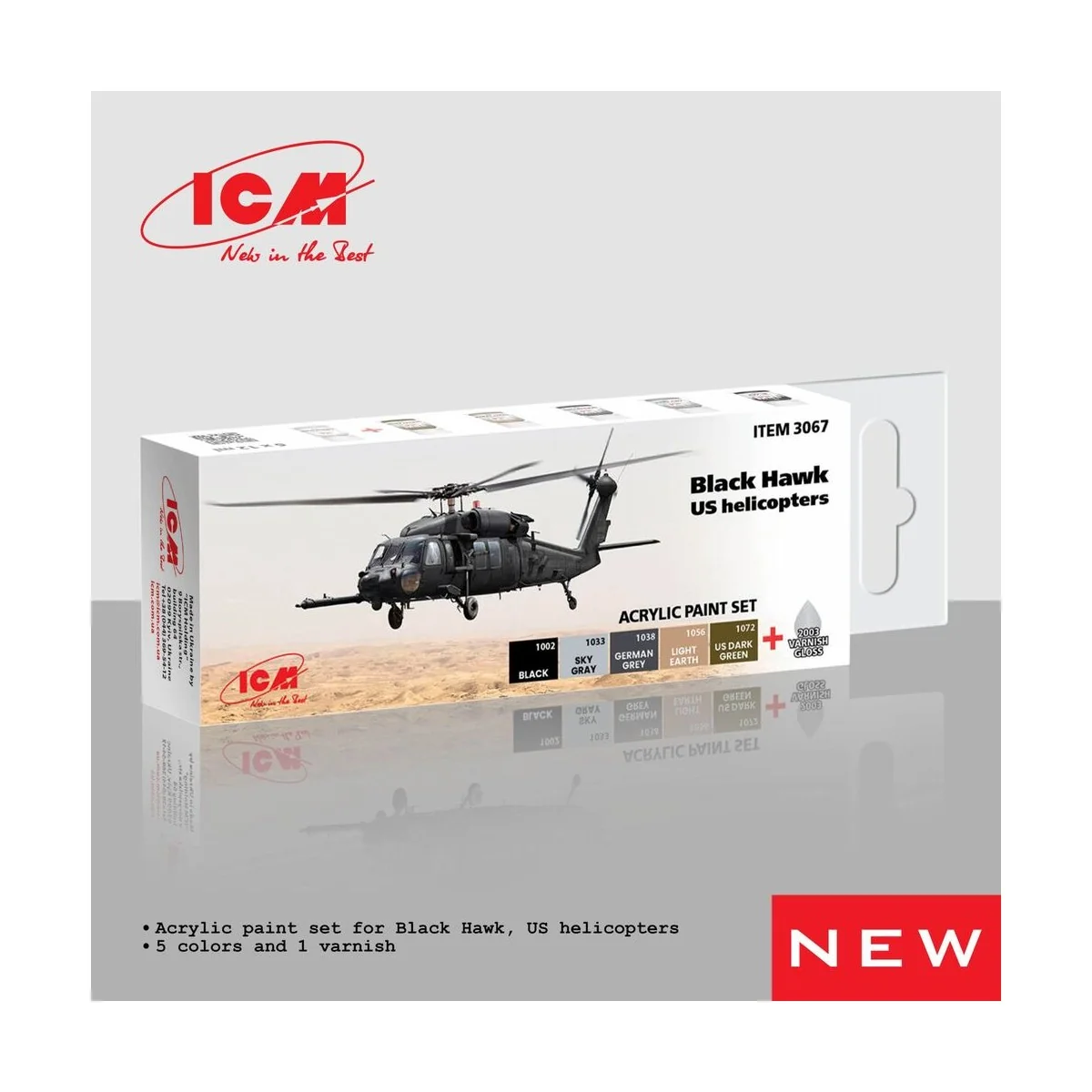 Acrylic Paint Set for Black Hawk. US helicopters 6 x12 ml - ICM 3067