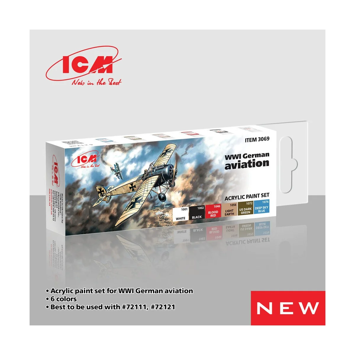 Acrylic Paint Set for WWI German aviations 6 x12 ml - ICM 3069 Acrylic Paint Set for WWI German aviations 6 x12 ml - ICM 3069