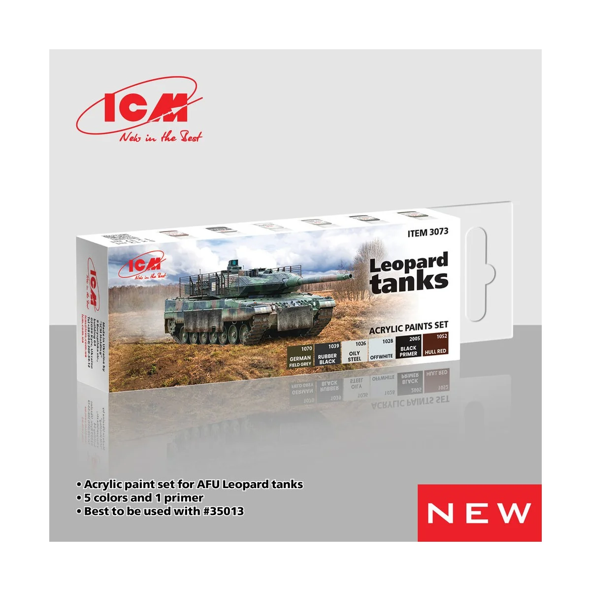 Acrylic paint set for Leopard tanks - ICM 3073 Acrylic paint set for Leopard tanks - ICM 3073
