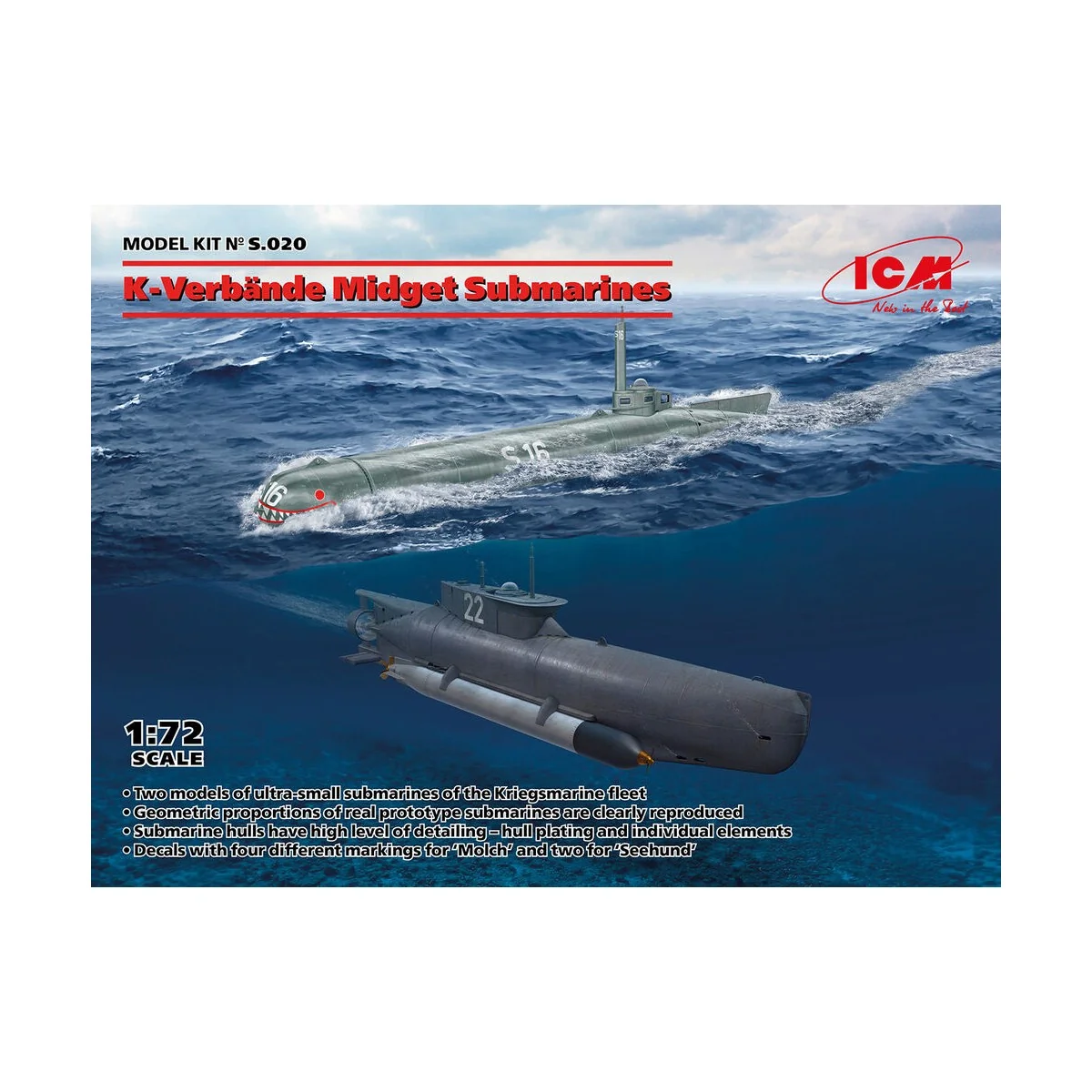K-Verbände Midget Submarines ('Seehund' and 'Molch'), 1/72 - ICM S.020