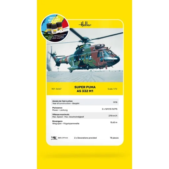 STARTER KIT Super Puma AS 332 M1, 1/72 - Heller 56367 STARTER KIT Super Puma AS 332 M1, 1/72 - Heller 56367