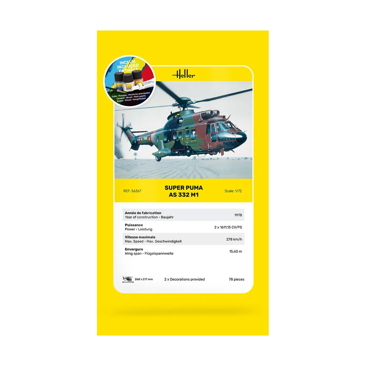 STARTER KIT Super Puma AS 332 M1, 1/72 - Heller 56367 STARTER KIT Super Puma AS 332 M1, 1/72 - Heller 56367