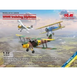WWII training biplanes (Bücker Bü 131D, DH.82A Tiger Moth, Stearman...