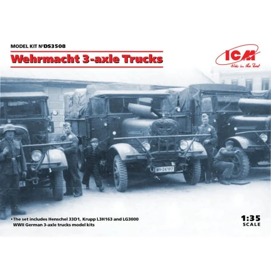 Wehrmacht 3-axle Trucks (Henschel 33D1, Krupp L3H163, LG3000) - ICM...