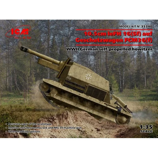 10.5cm leFH 16(Sf)auf Geschutzwagen FCM36(f), WWII German self-prop...