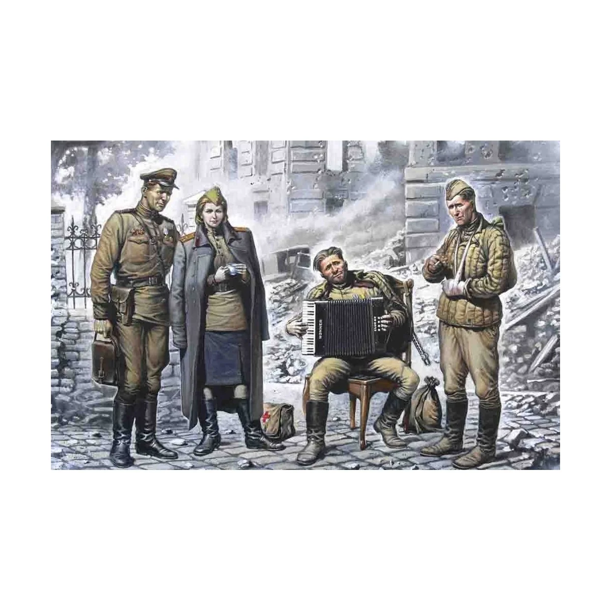 Sowjetische Soldaten bei der Pause Mai 1945, 1/35 - ICM 35541 Sowjetische Soldaten bei der Pause Mai 1945, 1/35 - ICM 35541