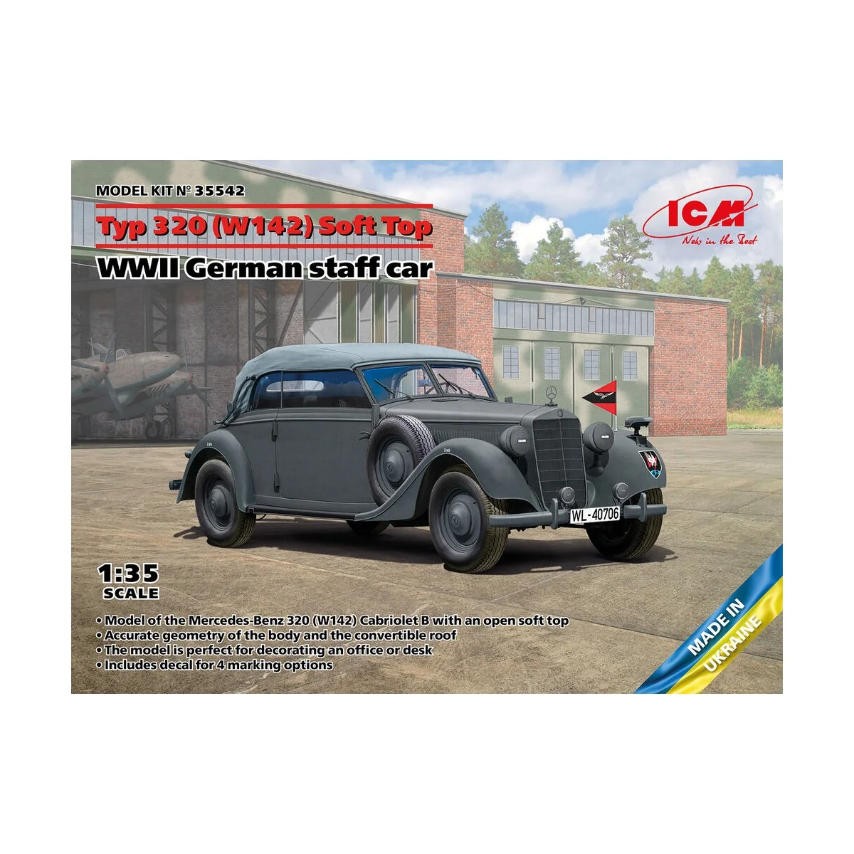 Typ 320 (W142) Cabriolet Soft Top, WWII German staff car, 1/35 - IC...