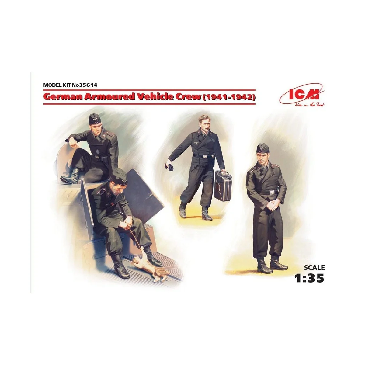 German Armoured Vehicle Crew 1941-1942 4 figures and cat, 1/35 - IC...