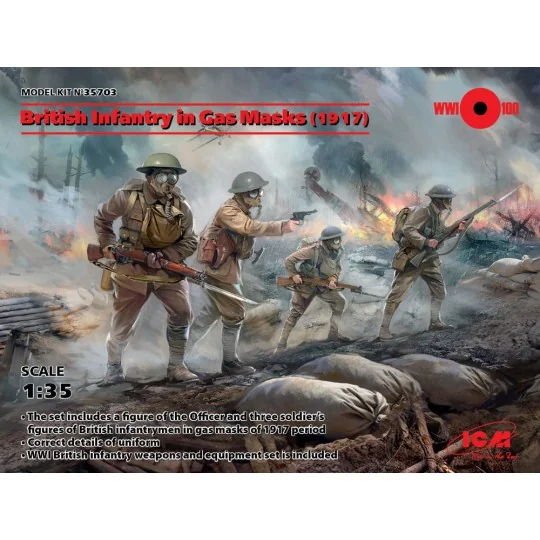 British Infantry in Gas Masks(1917)4 Figu, 1/35 - ICM 35703 British Infantry in Gas Masks(1917)4 Figu, 1/35 - ICM 35703