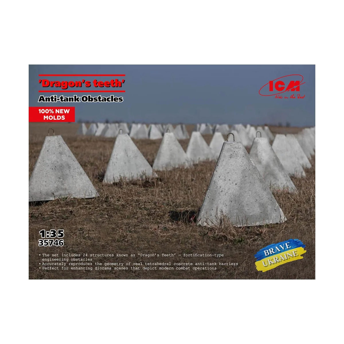 'Dragon's teeth', ?nti-tank Obstacles (100% new molds) - ICM 35746
