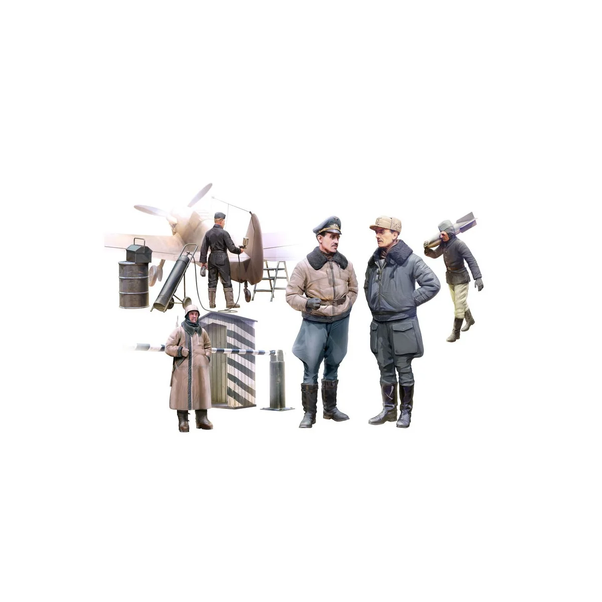 WWII German Luftwaffe Pilots and Ground Personnel in Winter Uniform...