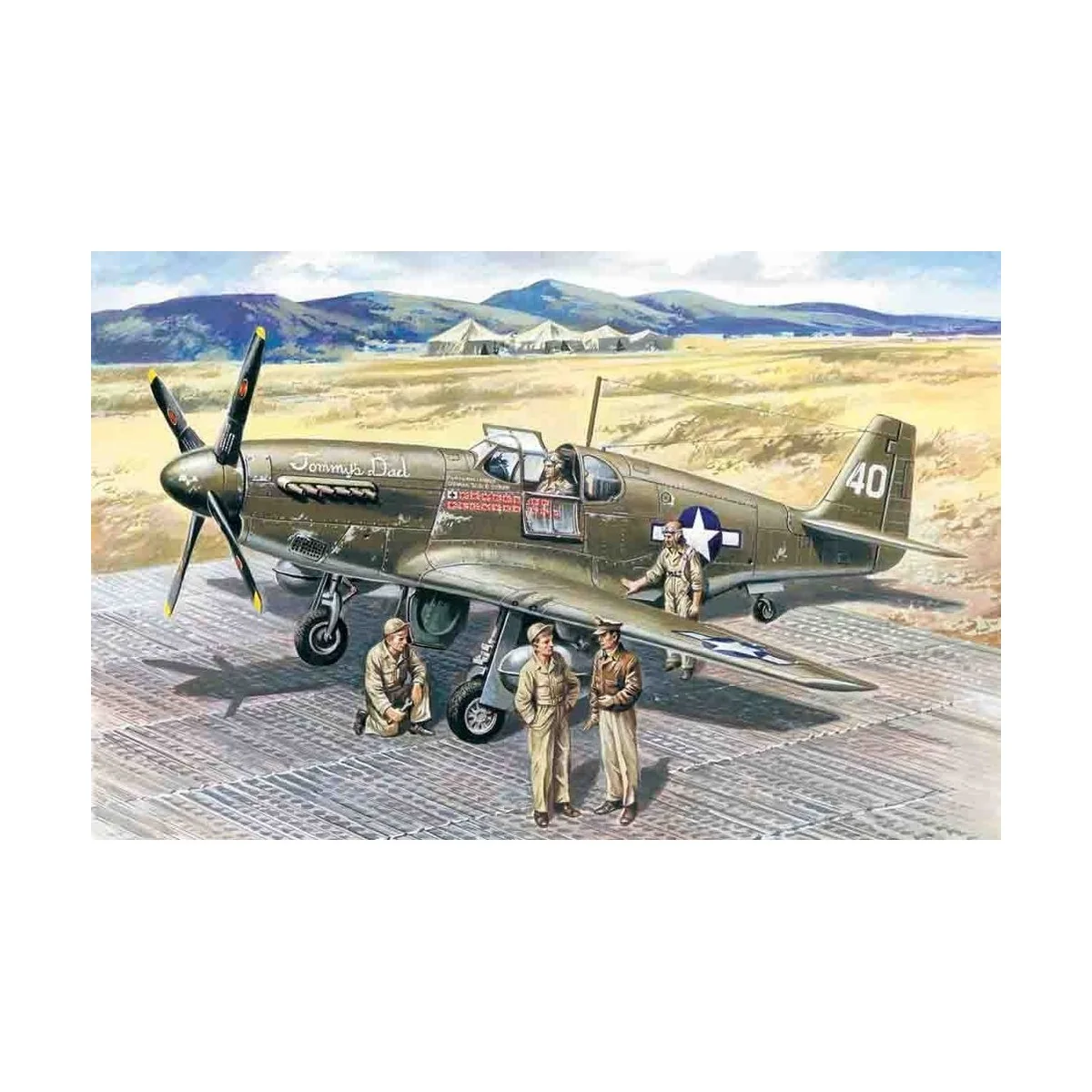 Mustang P-51 B WWII American Fighter with USAAF Pilots and Ground P...