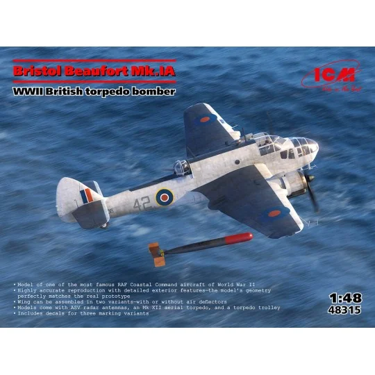 Bristol Beaufort Mk.IA, WWII British torpedo bomber, 1/48 - ICM 48315
