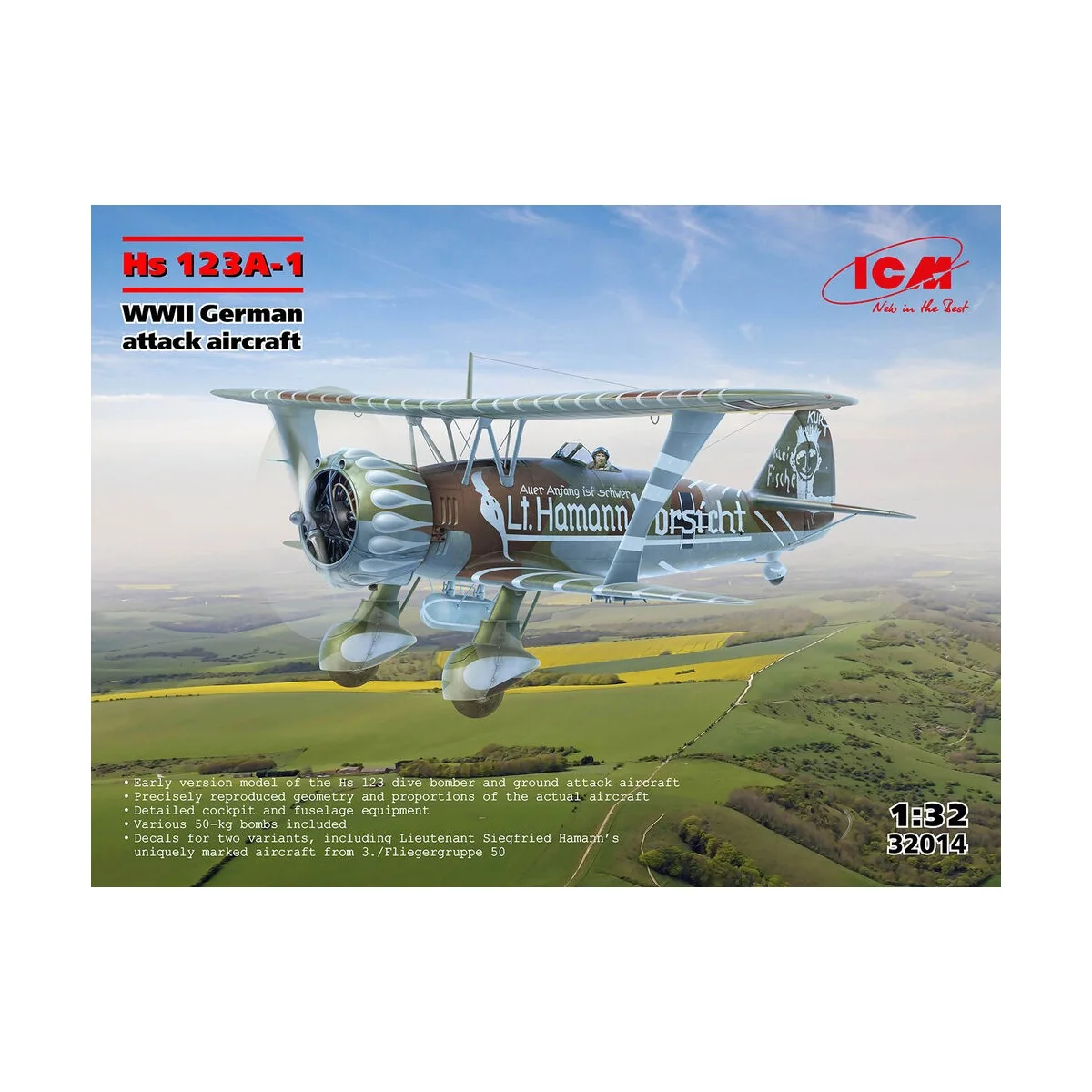 Hs 123A-1, WWII German attack aircraft (100% new molds) - ICM 32014