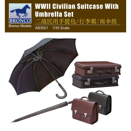 WWII Civilian Suitcase with Umbrella Set - Bronco Models AB3521