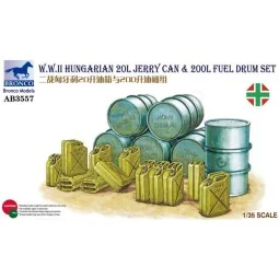 WWII Hungarian 20L Jerry Can & 200L Fuel Drum, 1/35 - Bronco Models...