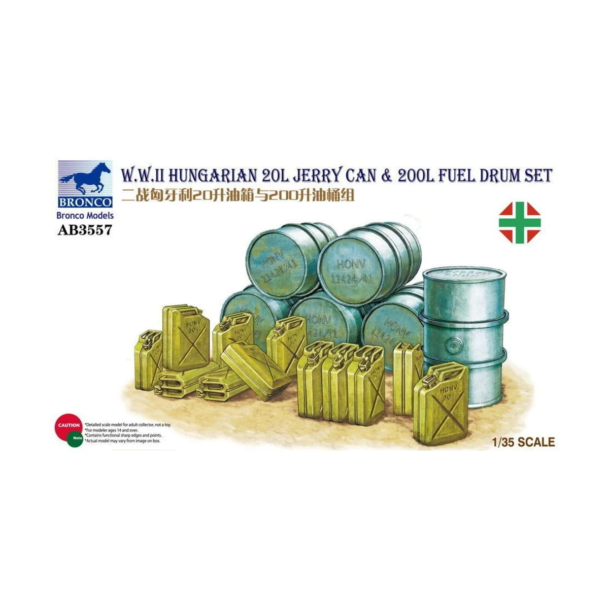 WWII Hungarian 20L Jerry Can & 200L Fuel Drum - Bronco Models AB3557