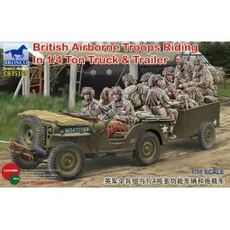 British Airborne Troops Riding In 1/4Ton Truck & Trailer - Bronco M...