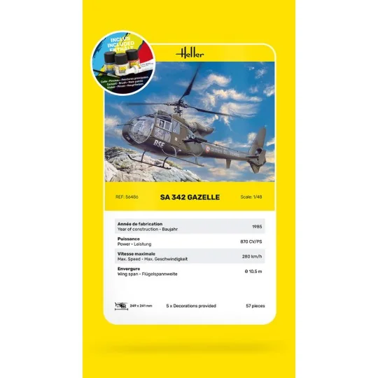 STARTER KIT SA 342 Gazelle, 1/48 - Heller 56486