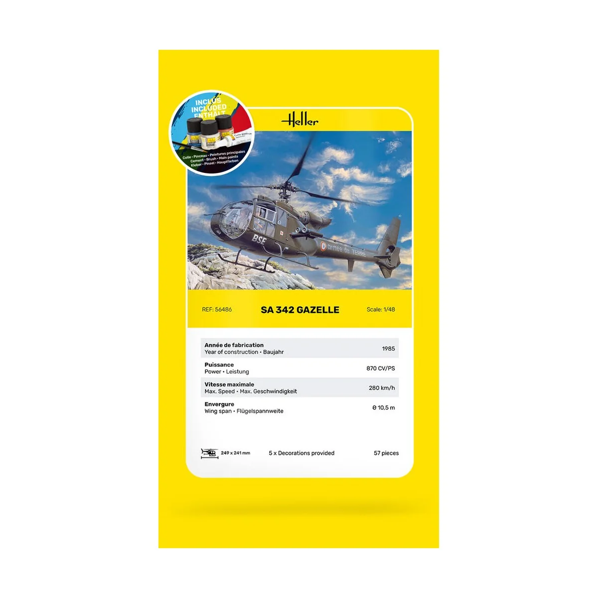 STARTER KIT SA 342 Gazelle, 1/48 - Heller 56486