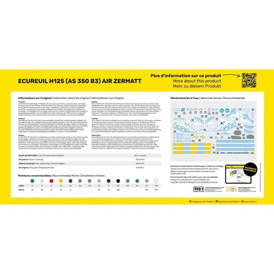 STARTER KIT Ecureuil H125 (AS 350 B3) Air Zermatt - Heller 56490