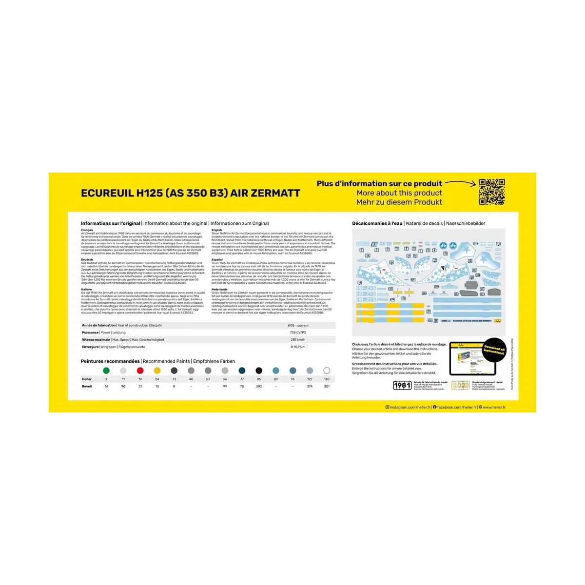 STARTER KIT Ecureuil H125 (AS 350 B3) Air Zermatt - Heller 56490