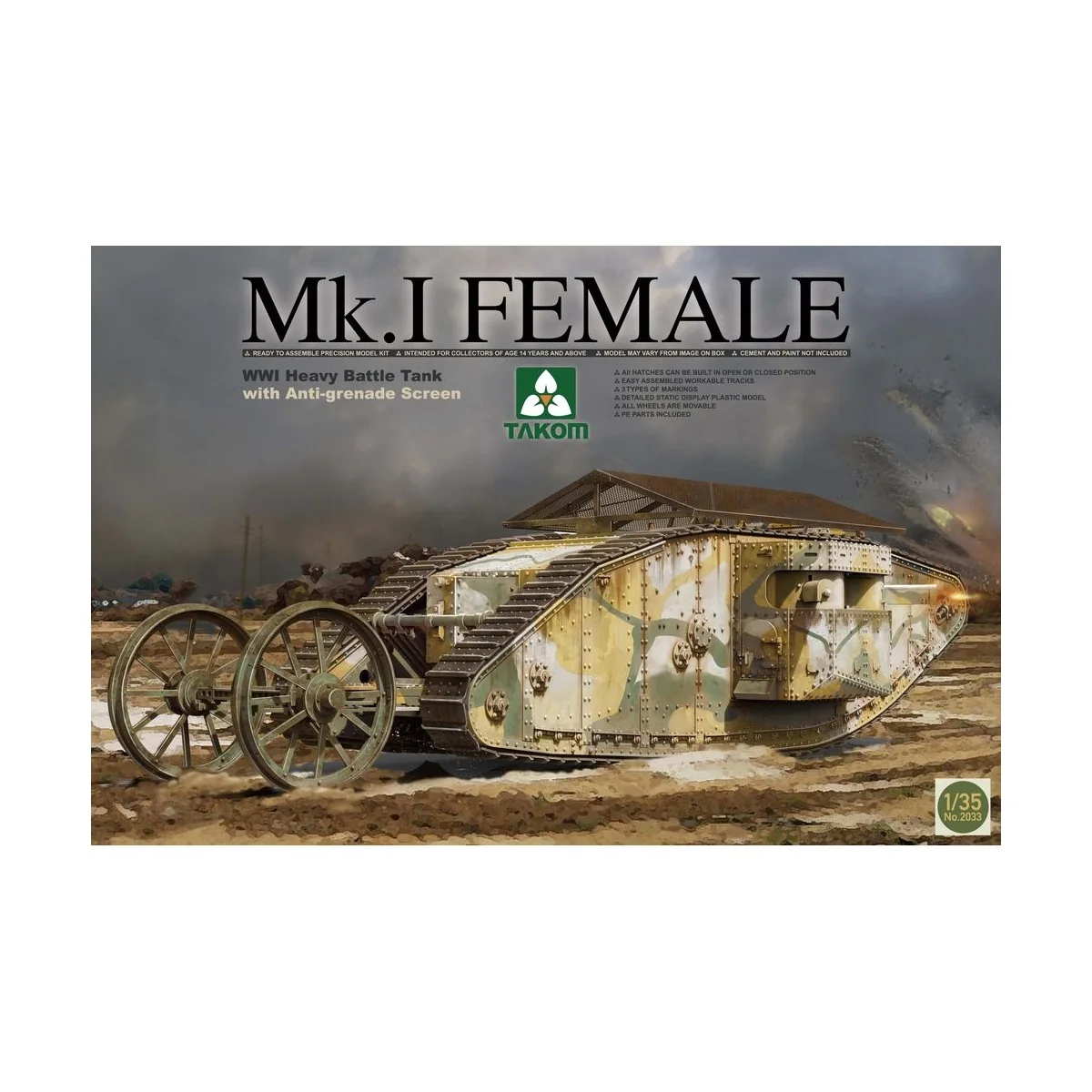 WWI Heavy Battle Tank Mk.I female with anti grenade screen - Takom ...