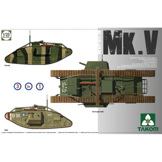 WWI Heavy Battle Tank MarkV 3 in 1, 1/35 - Takom TAK2034 WWI Heavy Battle Tank MarkV 3 in 1, 1/35 - Takom TAK2034