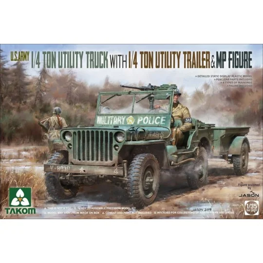 U.S. Army 1/4 ton utility truck w.1/4 t utility trailer&MP fig - Ta...