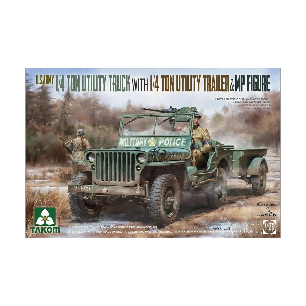 U.S. Army 1/4 ton utility truck w.1/4 t utility trailer&MP fig - Ta...