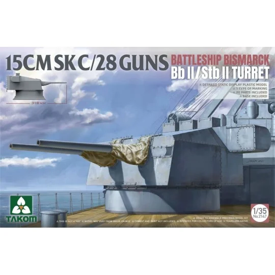 15CMSK C/28 GUNS BATTLESHIP BISMARCK Bb II / Stb II Turret - Takom ...