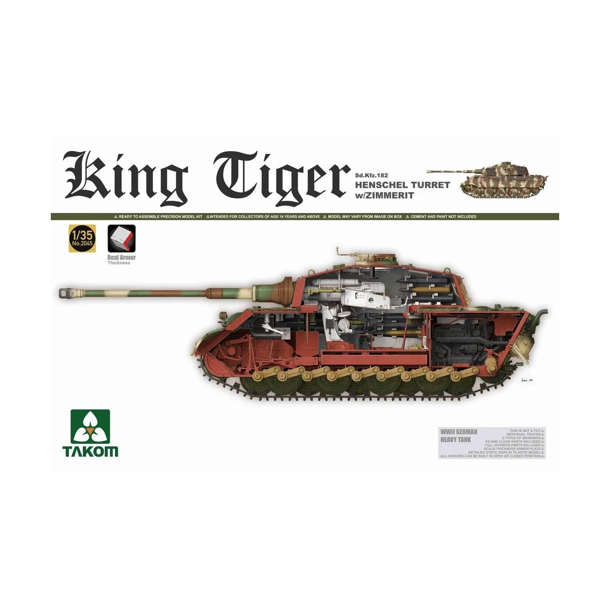 WWII German Heavy Tank Sd.KFZ.182 King Tiger Henschel Turret w/Zimm... WWII German Heavy Tank Sd.KFZ.182 King Tiger Henschel Turret w/Zimm...