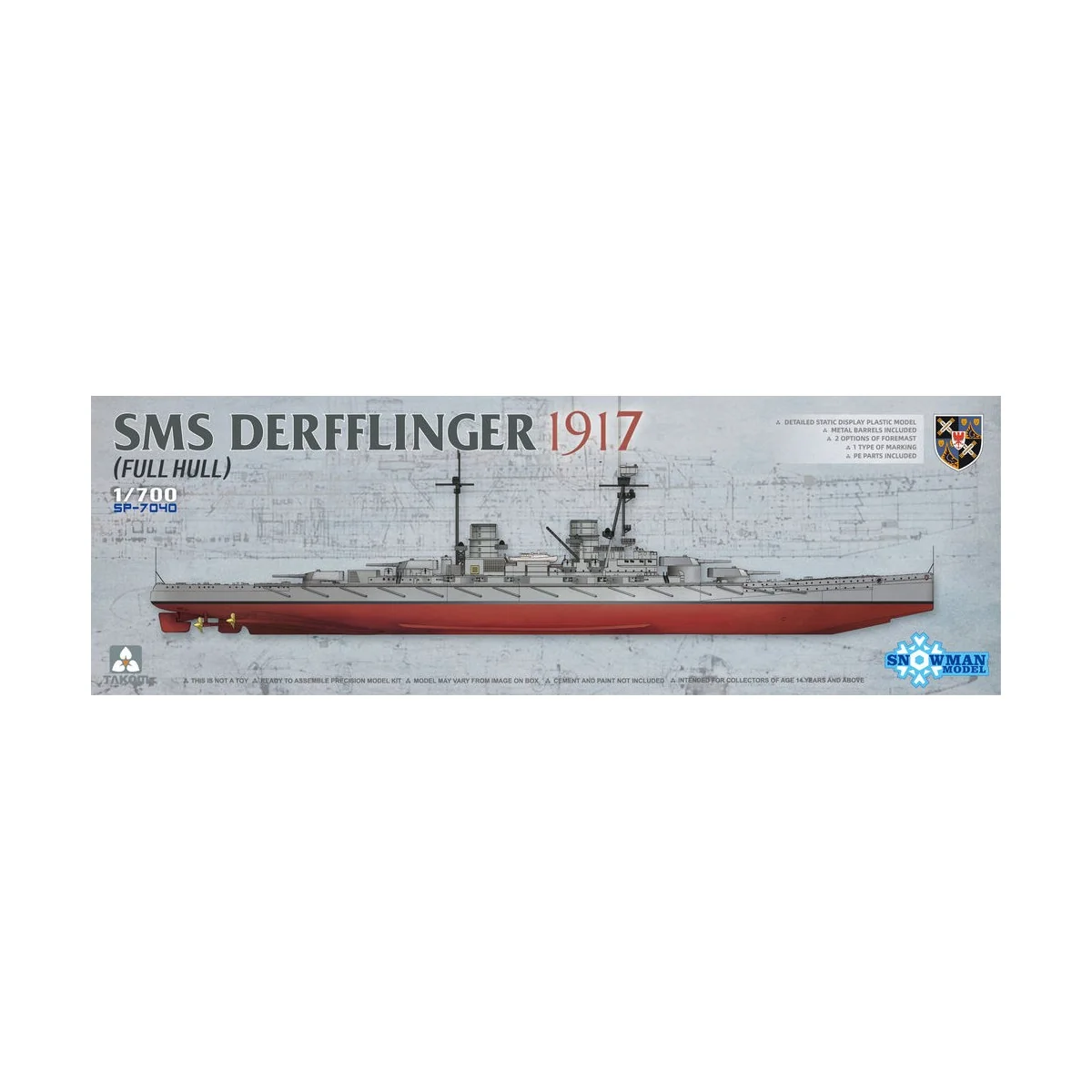 SMS Derfflinger 1917(Full Hull) w/metal barrels 8pcs, 1/700 - Takom...