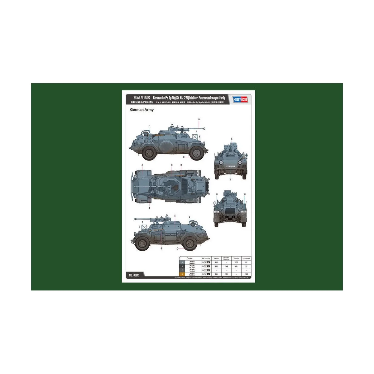 German Le.Pz.Sp.Wg (Sd.Kfz.221)Panzerwag, 1/35 - Hobby Boss 83813 German Le.Pz.Sp.Wg (Sd.Kfz.221)Panzerwag, 1/35 - Hobby Boss 83813