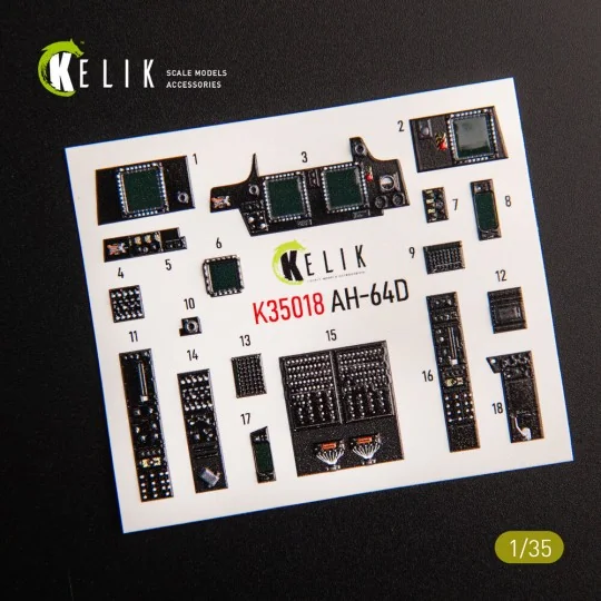 AH-64D Apache interior 3D decals for Takom kit, 1/35 - Kelik K35018