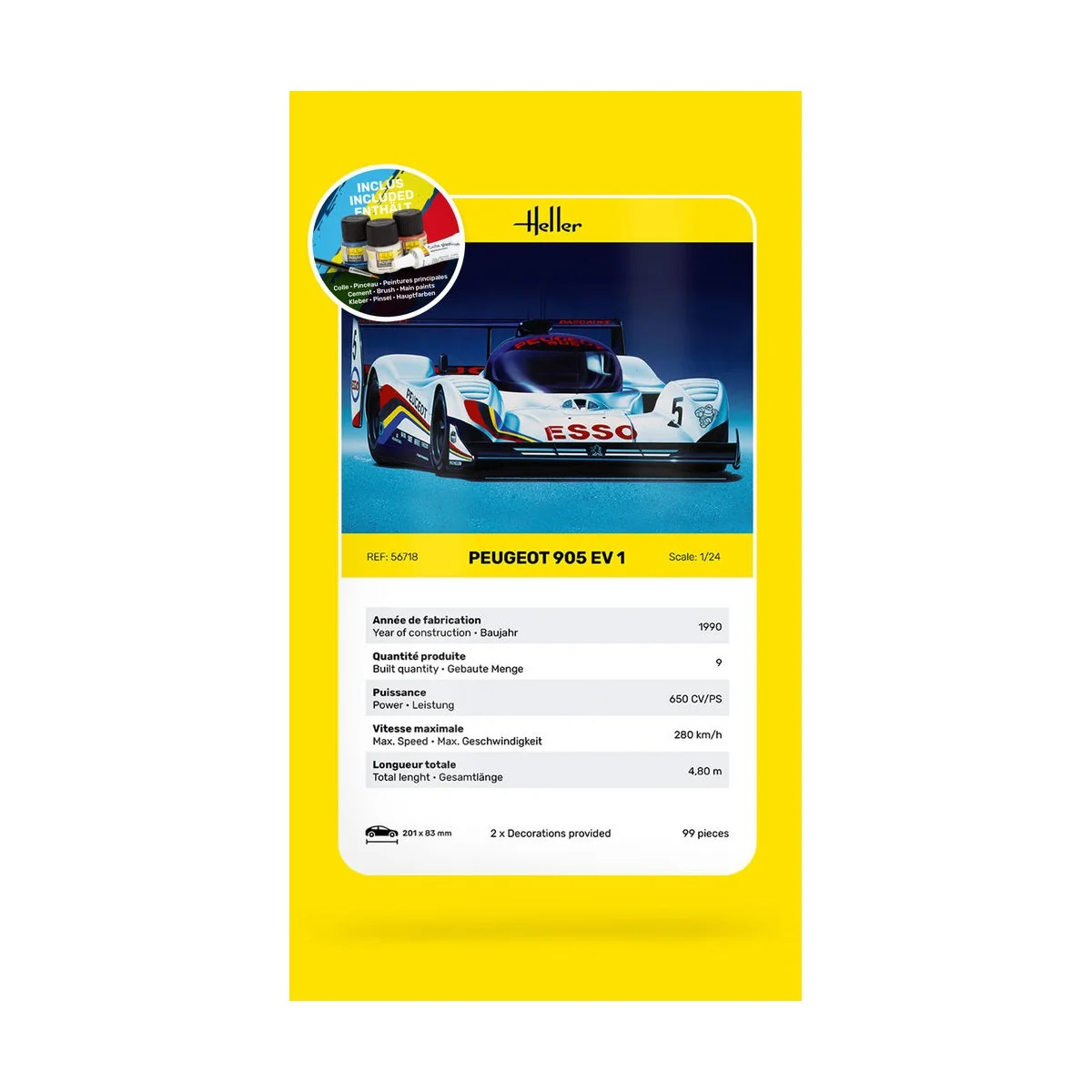 STARTER KIT Peugeot 905 EV 1, 1/24 - Heller 56718