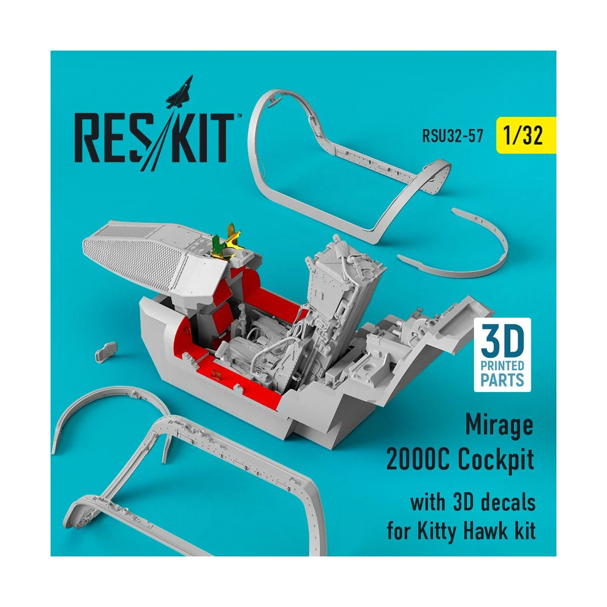 Mirage 2000C Cockpit with 3D decals for Kitty Hawk kit, 1/32 - ResK...