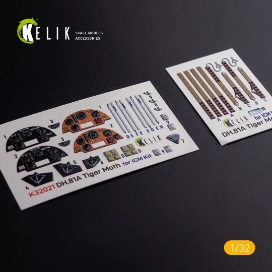 DH.81A Tiger Moth - Interior 3D Decal for ICM kit, 1/32 - Kelik K32021