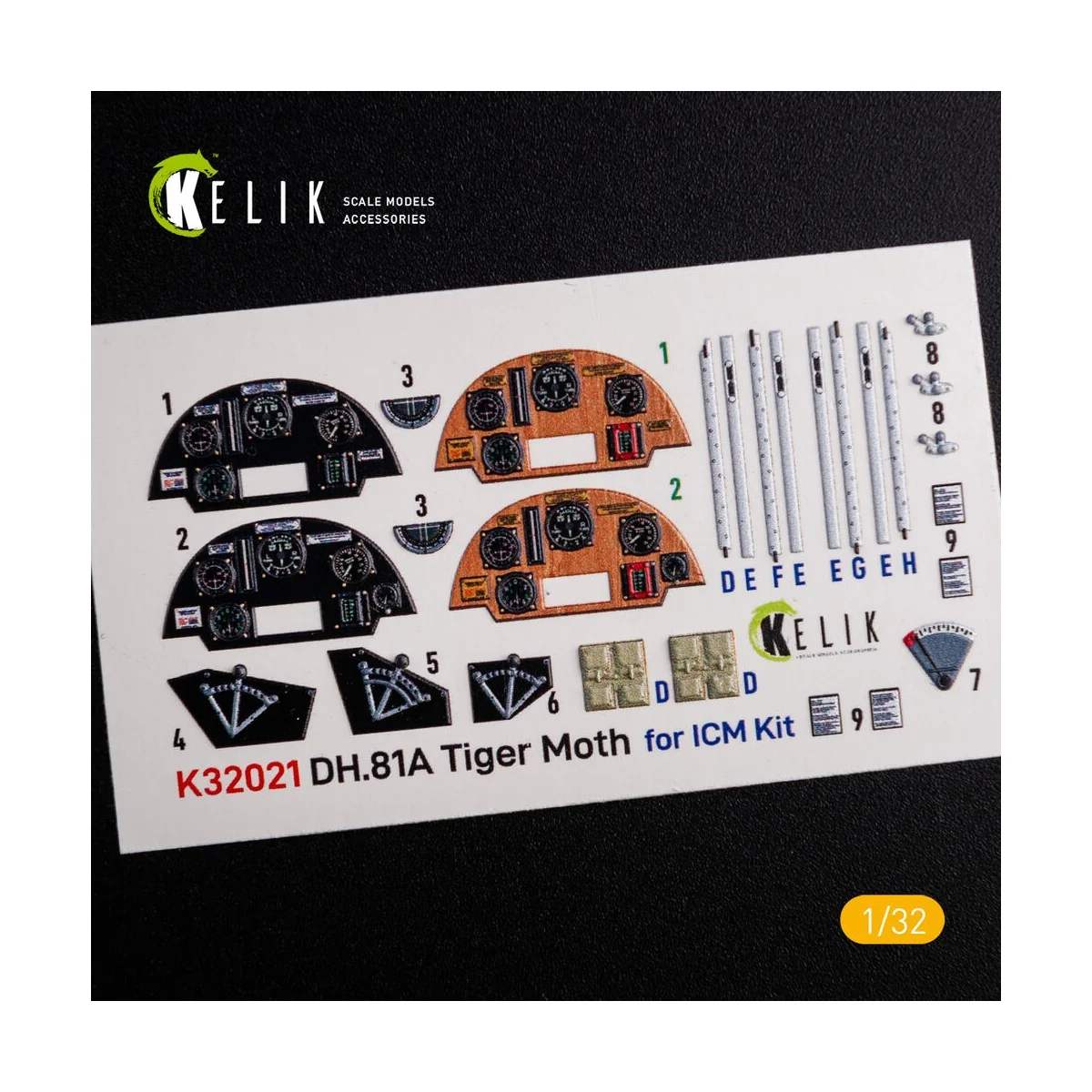 DH.81A Tiger Moth - Interior 3D Decal for ICM kit, 1/32 - Kelik K32021