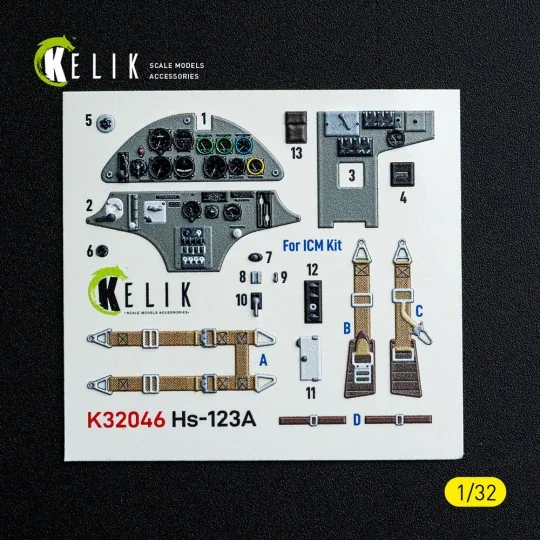 Hs-123A-1 - interior 3D decals for ICM kit, 1/32 - Kelik K32046