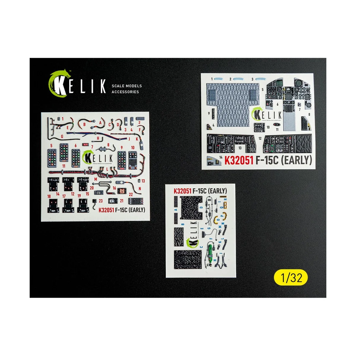 F-15C (early) - interior 3D decals for Tamiya kit, 1/32 - Kelik K32051