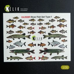 River Fish set Type 1 - 3D Decal for dioramas, 1/35 - Kelik KA35001