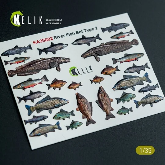 River Fish set Type 2 - 3D Decal for dioramas, 1/35 - Kelik KA35002