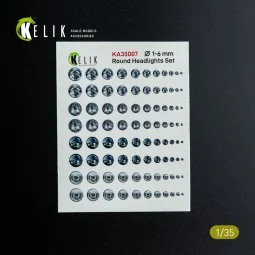 Round Headlights Set 1-6 mm - 3D Decal for models, 1/35 - Kelik KA3...