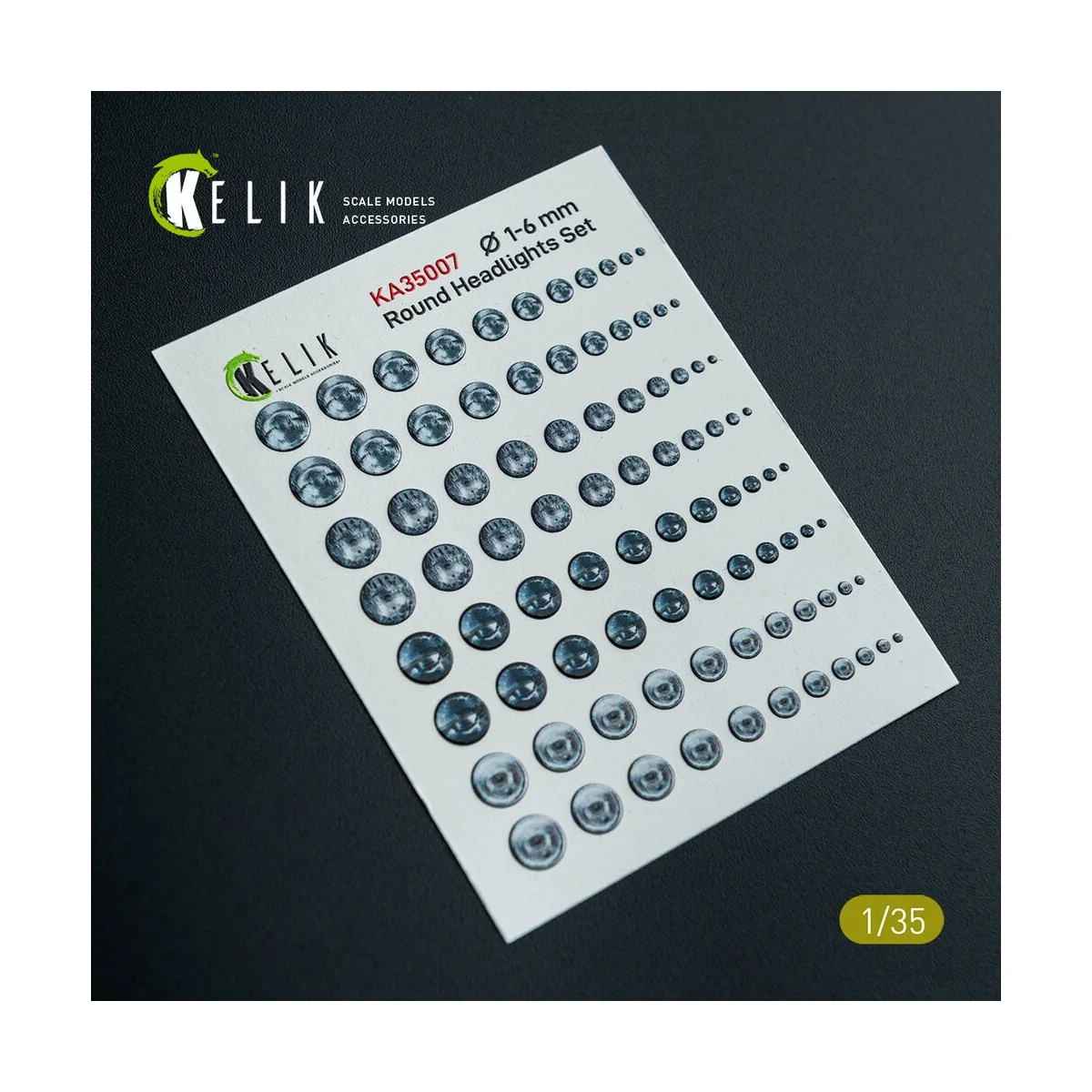 Round Headlights Set 1-6 mm - 3D Decal for models, 1/35 - Kelik KA3...