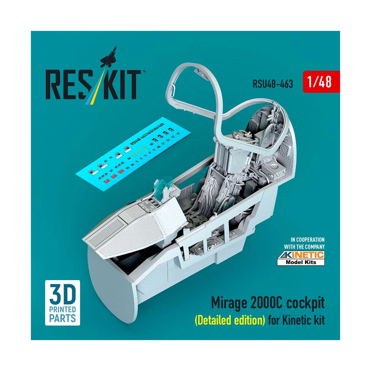 Mirage 2000C cockpit (Detailed edition) for Kinetic kit (3D Printed...