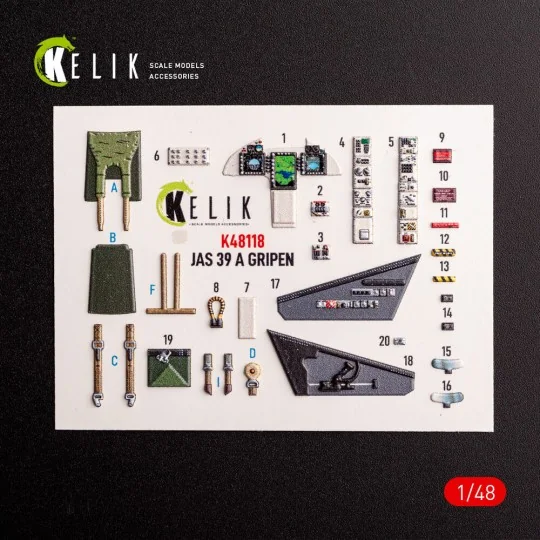 Jas-39 A - interior 3D decals for Italeri kit, 1/48 - Kelik K48118