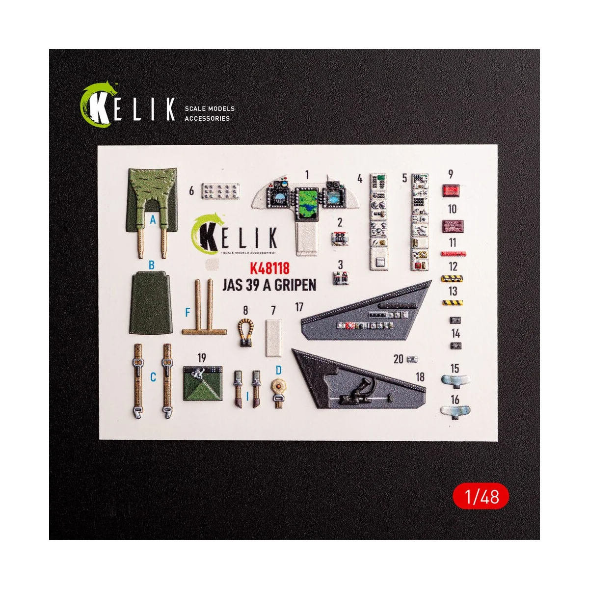Jas-39 A - interior 3D decals for Italeri kit, 1/48 - Kelik K48118